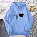 Couple Hoodie Cozy Heart Print Hoodie for Fall/winter Unisex Drawstring Pullover with Big Pocket Women Loose Hoodie.