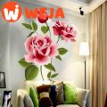 Romantic  3D Rose Flower Blossom Wall Stickers Furnishings  Living Room TV Decoration Wall Sticker Home Decor Decal Art. 