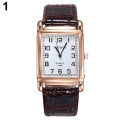 Men Women fashion faux leather band square dial quartz analog wrist watch.