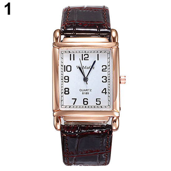 Men Women fashion faux leather band square dial quartz analog