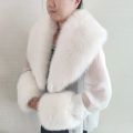Large Winter Faux Fox Fur Scarf Women Jackets Warm Fluffy Shawl Fashion Artificial Fur Collar And Cuff Set Fluffy Scarves Female.