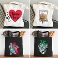 Medicine Health Heart Brain Doctor Nurse Medical Cross Floral Stethoscope Men Women Shoulder Canvas Totes Bags Shopping Handbags. 