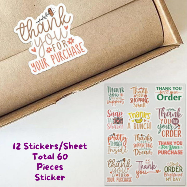 60 Pieces or 120 Pieces Shape Cutting Attractive Eye Catchy Thank you Business Sticker gift sealing label sticker water cup jar decoration