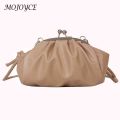 Simple Shoulder Bag Metal Clip Buckle Women Clutch Handbag Shell Shape Small Leather Pleated Cloud Lady Purse for Travel Dating. 