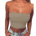 Women Tube Top Strapless Cropped Mini Bustier Slim Elastic Tube Top. 