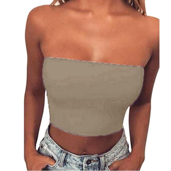 Women%20Tube%20Top%20Strapless%20Cropped%20Mini%20Bustier%20Slim%20Elastic%20Tube%20Top%20-%20Image%203
