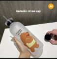 Panda Transparent Water Bottles With Straw Frosted Protein Shaker Kawaii Large Capacity Drinking Utensils 1L.