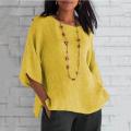 New Women's Shirt Seven-sleeve Round Neck Cotton-linen Shirt Blouse - Blouse. 