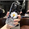 Phone Case iphone 12 Pro Max Transparent Bling Glitter Cases Soft Clear Shining Sequin Back Cover with Daisy Flowers Folding iphone12 Pro Max Case. 