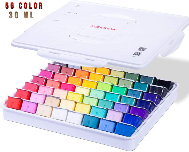HiMi Miya Gouache Paint Set 56 Colors x 30 ML Jelly Cup Design Black or White Box
