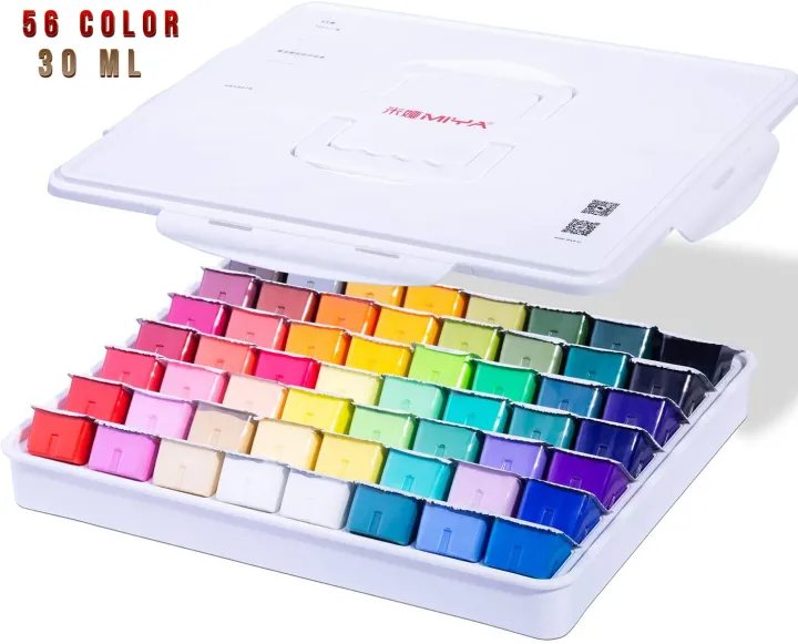 HiMi Miya Gouache Paint Set  56 Colors x 30ml Unique Jelly Cup Design - Black Box or White Box