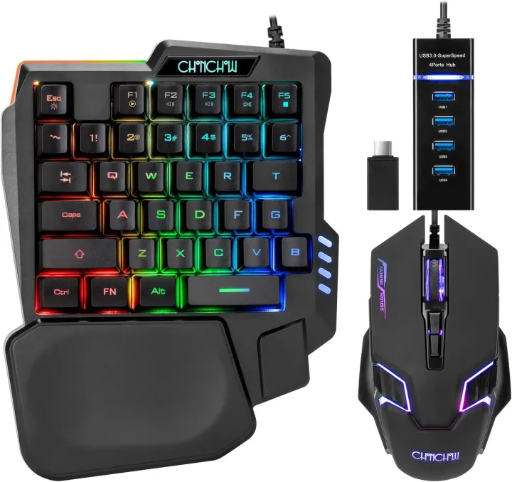 Mobile Controller Gaming Keyboard Mouse Converter PUBG Keypad Adapter for Android USB TYPE-C Game Accessories 4 in 1 Gaming Keyboard Mouse Convertor Combo- Black