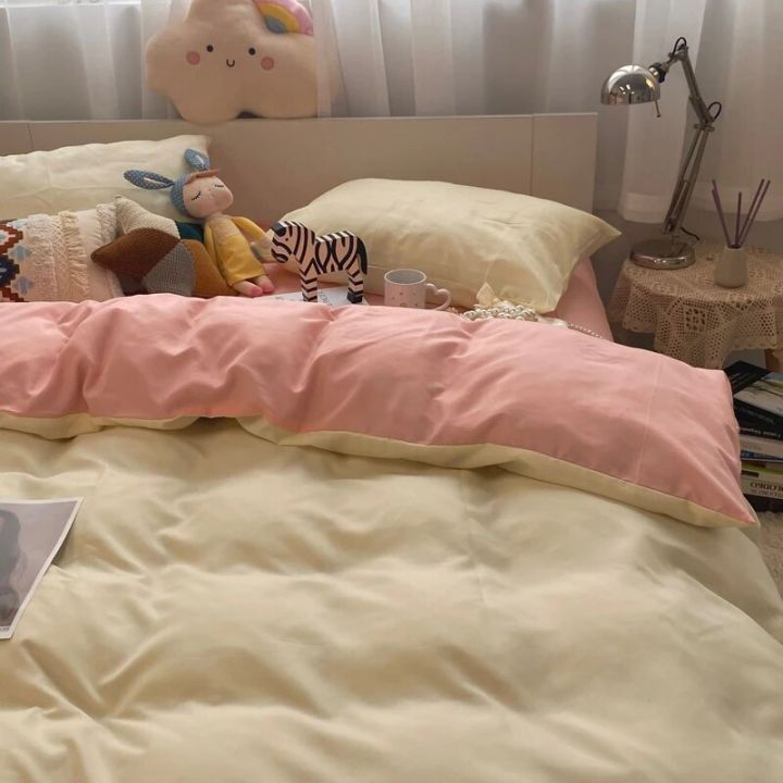 Four-Piece Quilt Set Comforter Bed Linen Sheet Cover Single Student Dormitory PINK Three-Piece Set