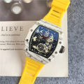 New men's three needle quartz watch for foreign trade, European and American sports silicone ghost head watch, barrel shaped Richard watch wholesale.