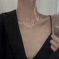 Simple temperament, double-layer titanium steel flat snake bone necklace, women's light luxury, niche design, plain ring, blade chain, hip-hop necklace. 