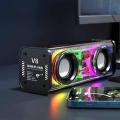 V8 Bluetooth Speaker Transparent Sound Box Colorful Lights Dual Speaker High Power Subwoofer Soundba-black. 
