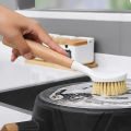 Pot Brush With Bamboo Long Laundry Handle Dishes Cleaner Pot Pan Cleaning Brushes Kitchen Cleaning Tool.