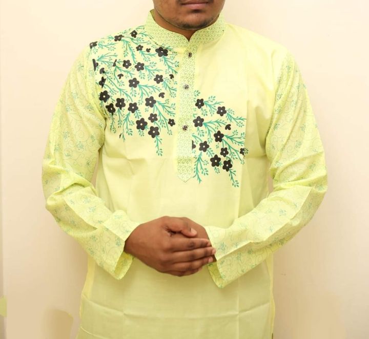 Semi-Long%20Men's%20Cotton%20Yellow%20Panjabi%20-%20Comfortable%20and%20Suitable%20for%20All%20Seasons%20and%20Occasions%20-%20Image%204