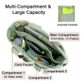 Multi-Pocket Tote Bag with Zipper, Canvas Japanese Handmade Handbag with Compartments, Multifunction Green Durable Easy to Use 32 X 14 X 29cm. 