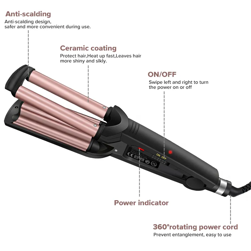 New Ubeator Triple Tube Curling Iron Ceramic Coating Rapid Heating Roller Hair Curler Fat Crimper for Water Wave Egg Roll 209 Pink Daraz .bd