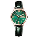 Leather Strap Dual Calendar Life Waterproof Ladies Watch Luminous Week Calendar Function Women's Fashion Quartz Watch Date Watch.