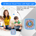 60-Minute Visual Timer with Night Light, Countdown Timer,Pomodoro Timer with Rainbow Pattern for Kids and Adults Easy to Use Blue.