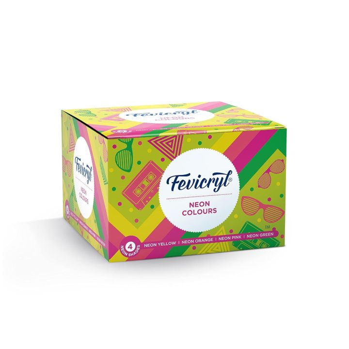 Fevicryl Neon Acrylic Colour Kit, Neon Paints 4 Shades, 15ml