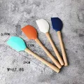 Silicone Spatula 1 pcs Set With Long Wooden Handle - Colourful Silicon Rubber Spatchula Kit With High Heat Resistant. 