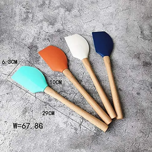 Silicone Spatula 1 pcs Set With Long Wooden Handle - Colourful Silicon Rubber Spatchula Kit With High Heat Resistant