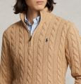 Ralph Lauren Cable-Knit Cotton Quarter-Zip Sweater – Beige. 