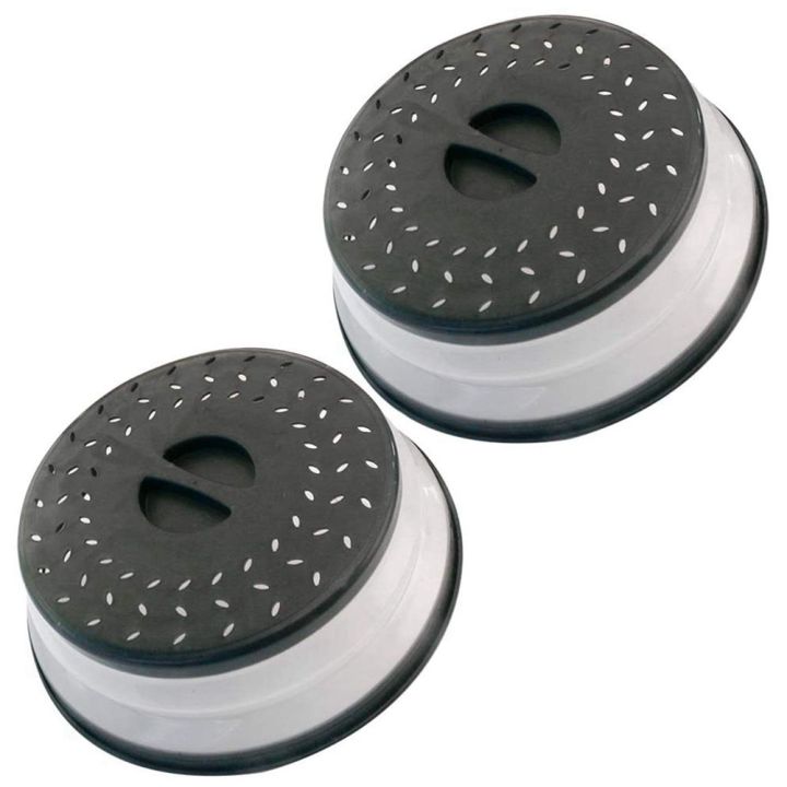 OUMERY 2 Pack Collapsible Microwave Splatter Cover, Microwave Cover with Handle, Strainers Basket, Dishwasher-Safe