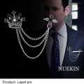 Crown Lapel Cross Wings Badge Chain Brooch Men Dress Pin Fashion Jewelry. 
