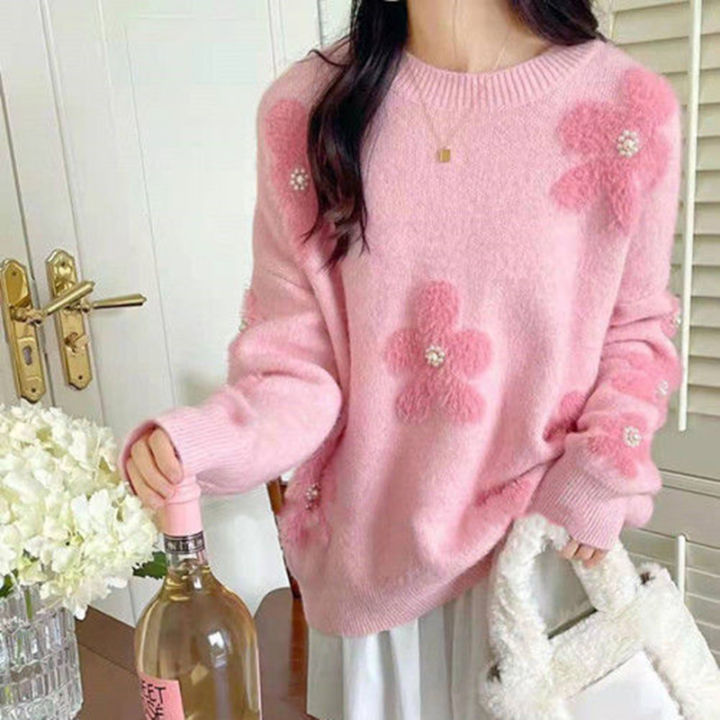 Autumn and Winter New Korean Style Loose and Lazy Style Flower Sweater  Women's Design Sense Niche Women's Knitwear Top Women