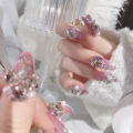 Ins Large Crystal False Nails 3D Rhinestone Pearl Decor Bridal Nail Patch Shiny Korean Wedding Artificial Nail Art Tips. 
