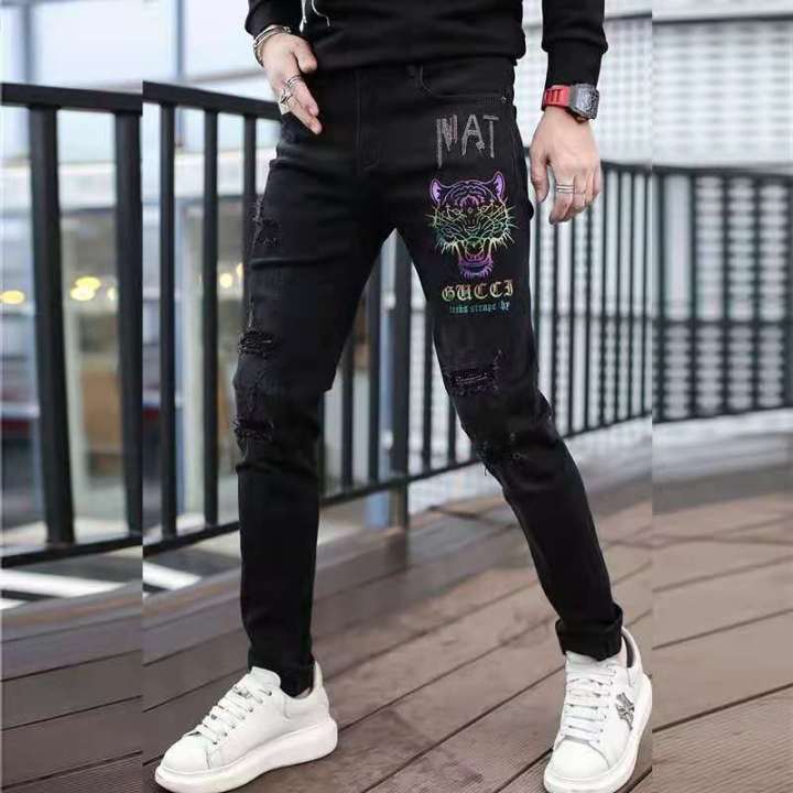 Men's%20Autumn%20New%20European%20Station%20Personality%20Trend%20Head%20Print%20Rhinestone%20Casual%20Ankle%20Banded%20Pants%20Denim%20Trousers%20Men%20-%20Image%202