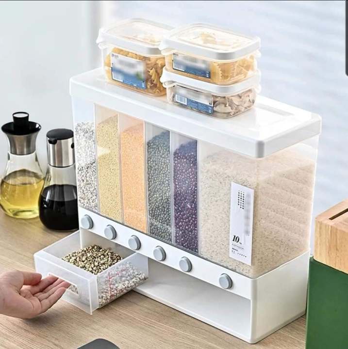 6%20in%201%20Wall%20Mount%20Kitchen%20Spice%20Containers-Dry%20Food%20Dispenser-Rice%20And%20Grain%20Dispenser-%20Automatic%20Rack%20Sealed%20Food%20Storage%20Box%20Grid%20-%20Image%204