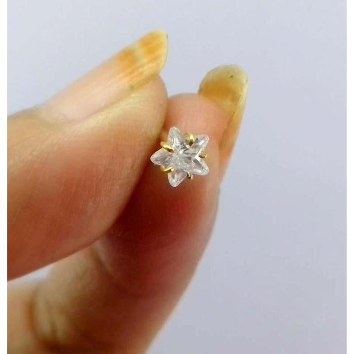 Star-Shape Gold polish Nose Pin With A Cubic Zirconia White Stone