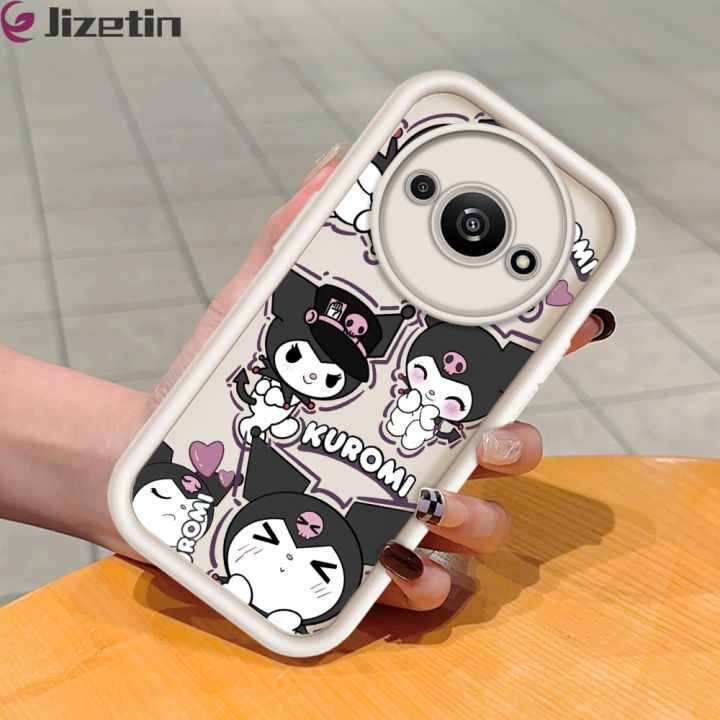 Jizetin for Redmi A3 A3x Back Cover Shy Kuromi Ladder Camera Soft Rubber Mobile Phone Case