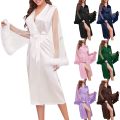 Luxury Feather Bathrobes Satin Long Robe for Women Night Dress Mesh Long Sleeve Loose Peignoirs Robe Wedding Bride Pajama.
