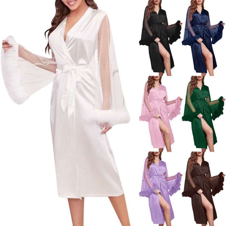 Luxury%20Feather%20Bathrobes%20Satin%20Long%20Robe%20for%20Women%20Night%20Dress%20Mesh%20Long%20Sleeve%20Loose%20Peignoirs%20Robe%20Wedding%20Bride%20Pajama%20-%20Image%202