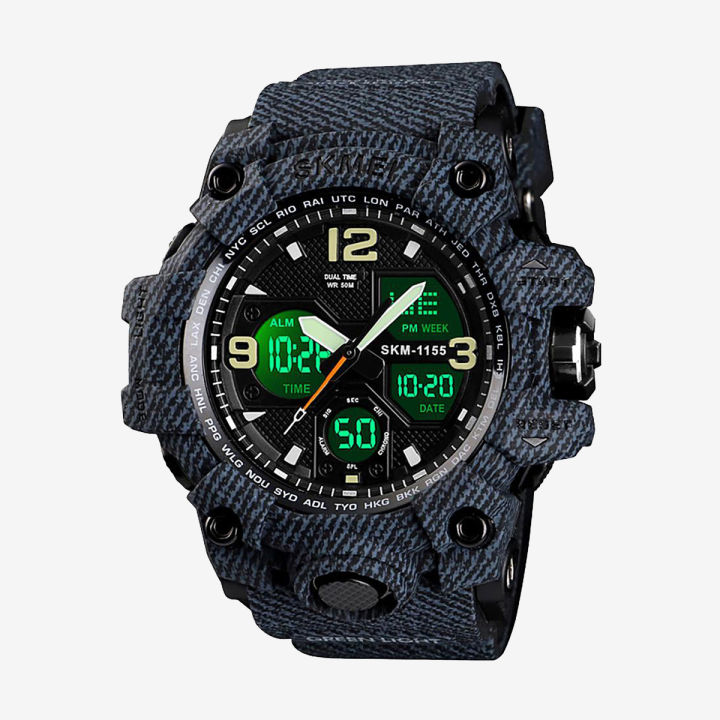 SKMEI Sport Digital Chronograph Dual Display Alarm 50M Waterproof EL Light Watch For Men 1155B