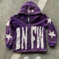 American Fashion Loose Jacket Men Y2k Colorful Letter Embroidered Zipper Hoodie Street Hip-hop Versatile Oversized Sweatshirt.