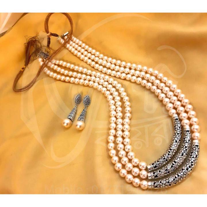 Layer Faux pearl Strand Beads and mala/Necklace, Long Necklace