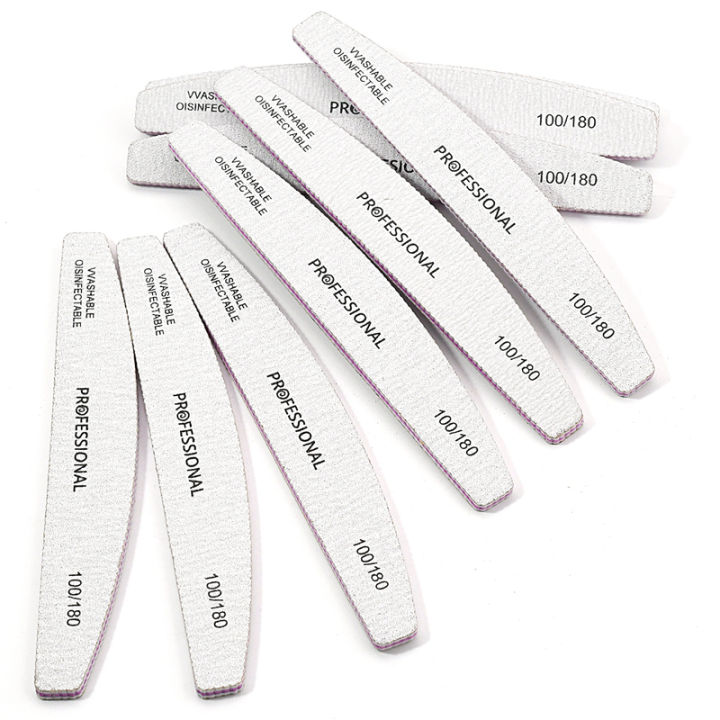 5/10Pcs Grey Nail Files 100 180 Grit Banana Buffer Filer Reusable Nail Supplies For Professional Manicure Accessories Art Tools