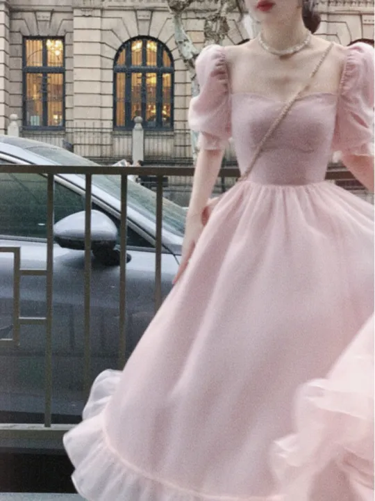 2023%20Summer%20Lace%20Vintage%20Pink%20Dress%20Women%20Fairy%20French%20Party%20Midi%20Dress%20Office%20Lady%20Elegant%20One%20Piece%20Dress%20Korean%20Fashion%20Chic%20-%20Image%203
