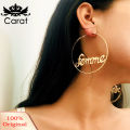 Women Geometric Femme Baby Letter Hollow Hoop Circle Earring Statement Jewelry. 