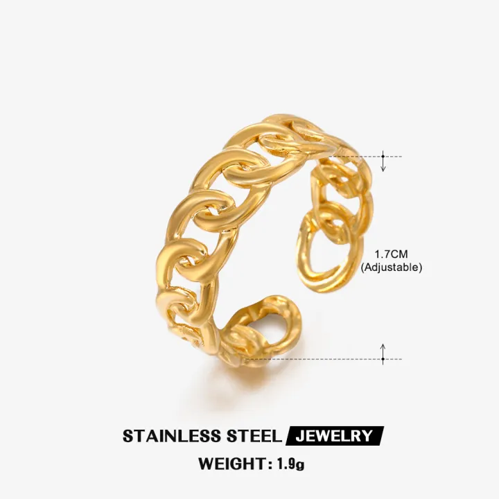 Dainty%2018K%20PVD%20Gold%20Stainless%20Steel%20Link%20Chain%20Retro%20Rings%20Polished%20Non%20Tarnish%20Jewelry%20Ring%20For%20Women%20-%20Image%202