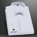 Quality Men's Classic French Cuff Formal Party Wedding Dress Shirts White Long Sleeve No Pocket Tuxedo Male Shirt with Cufflinks. 