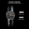 LouisWill Watch For Men Men's Square Watch Diamond Inlaid Double Calendar Watch Waterproof Quartz Watch Steel Band Watch With Calendar Quartz Watch Fashion Men Watches. 