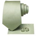2023 New Sage Green Solid Plaid Hi-Tie Designer Gift Tie for Men Fashion Brand Wedding Party Necktie Handky Cufflinks Wholesale.
